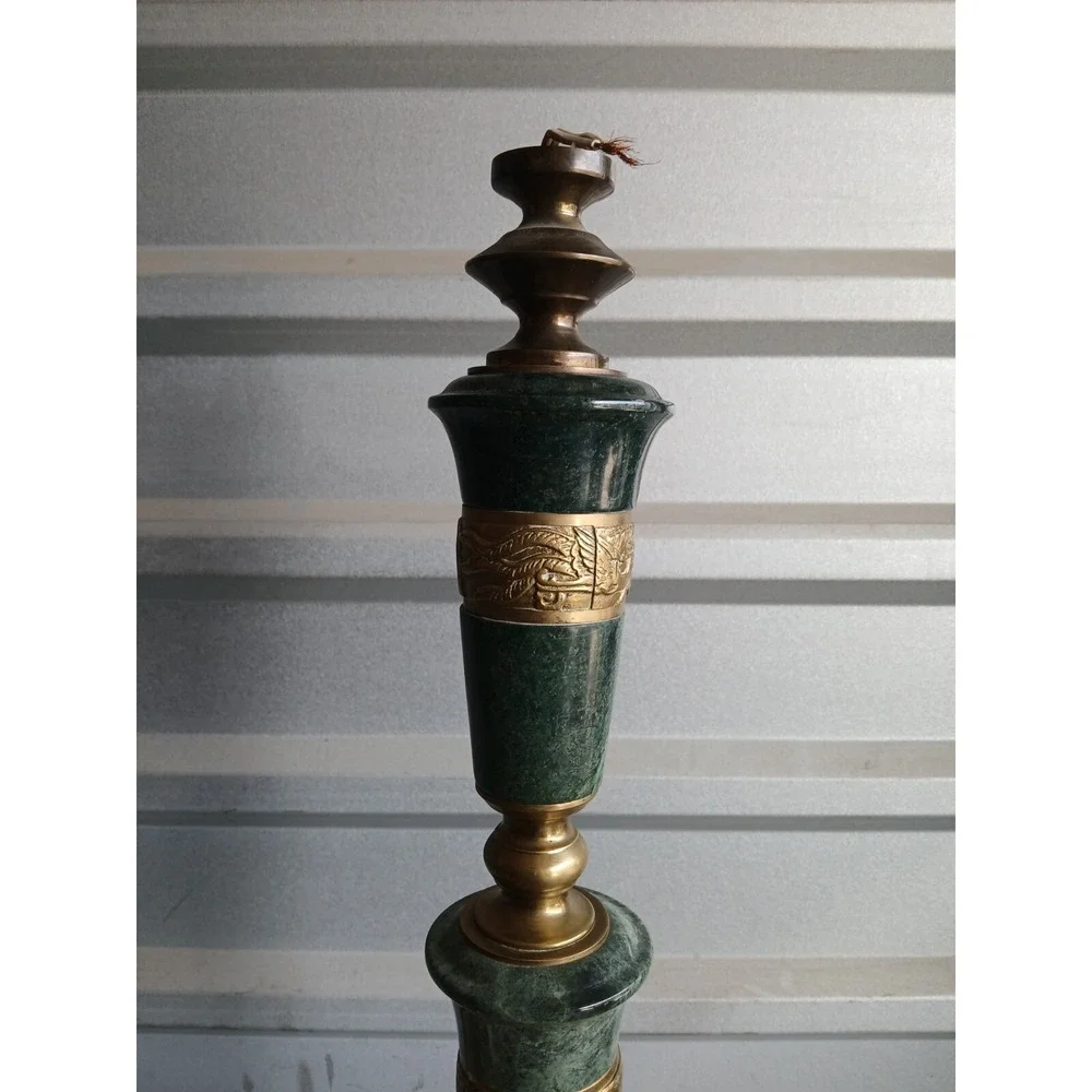 Asian Style Green Marble And Brass‎ Table Lamp